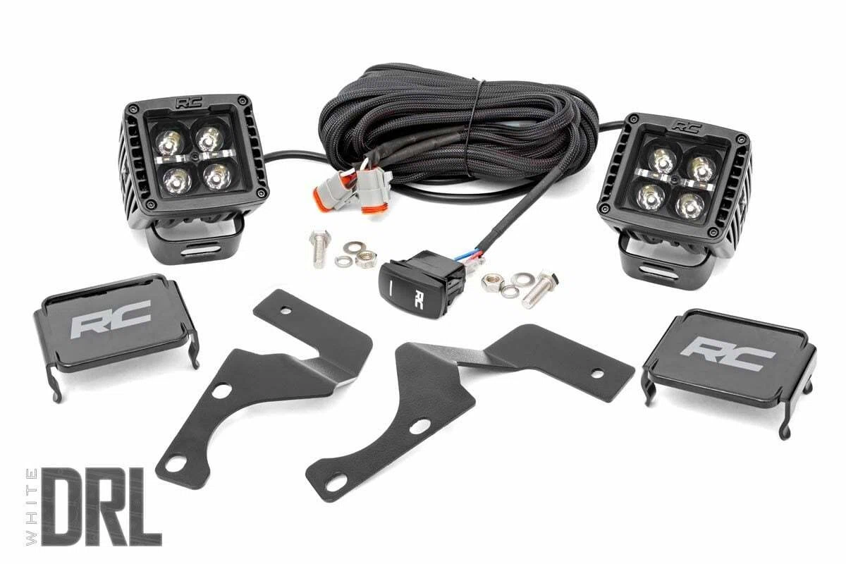 Fits Toyota 4Runner(10-24) LED Light Ditch Mount 2_ Black Pair White DRL 70797